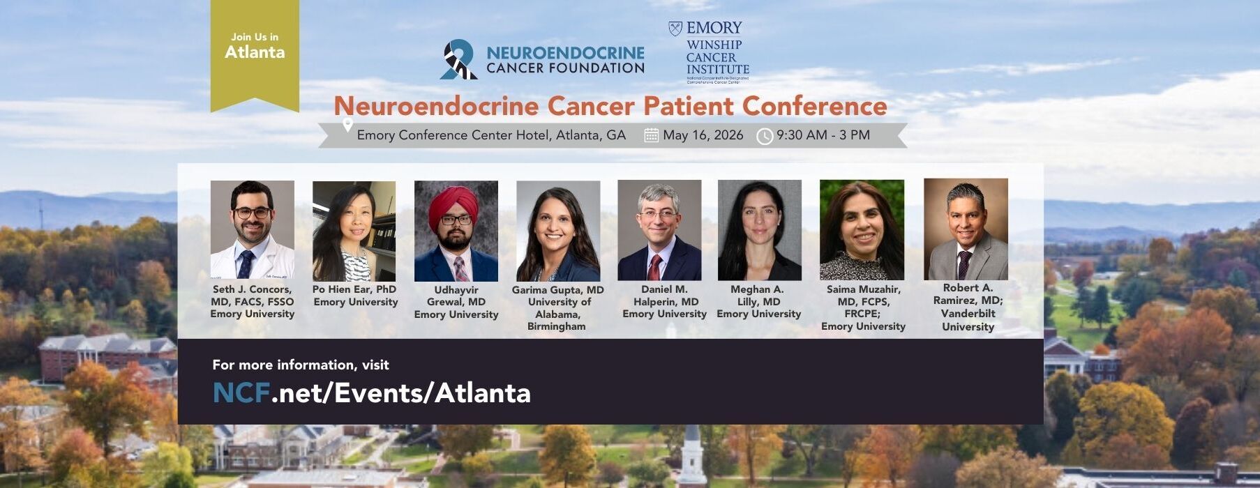 May 16, 2026: "Neuroendocrine Cancer Patient Conference" in Atlanta